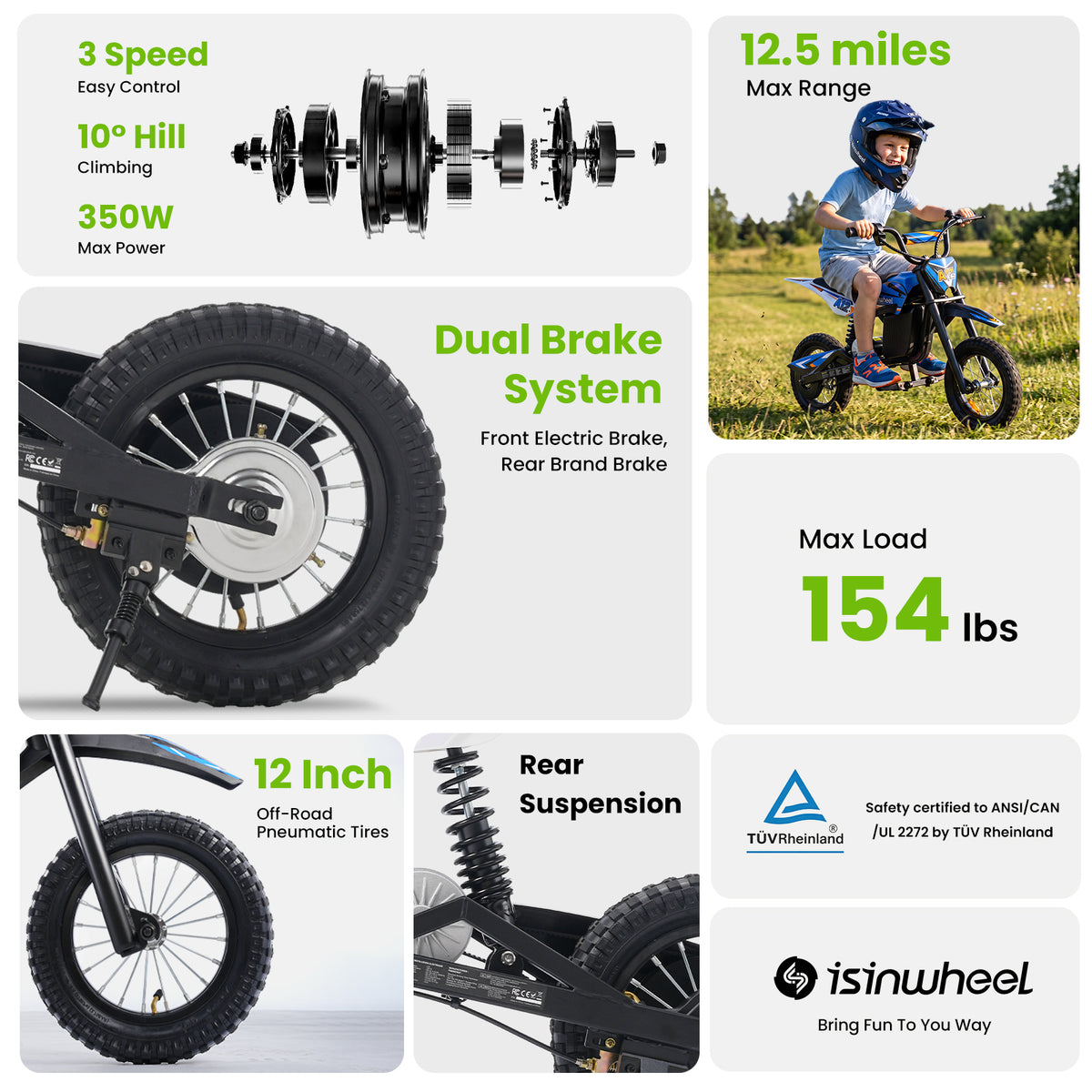 isinwheel A12 Electric Dirt Bike for Kids
