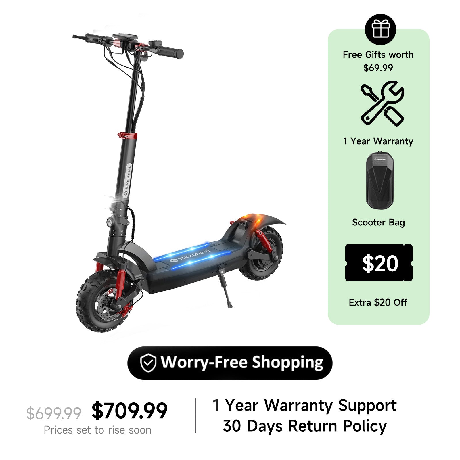 isinwheel GT2 Pneumatic Tire Off Road Electric Scooter