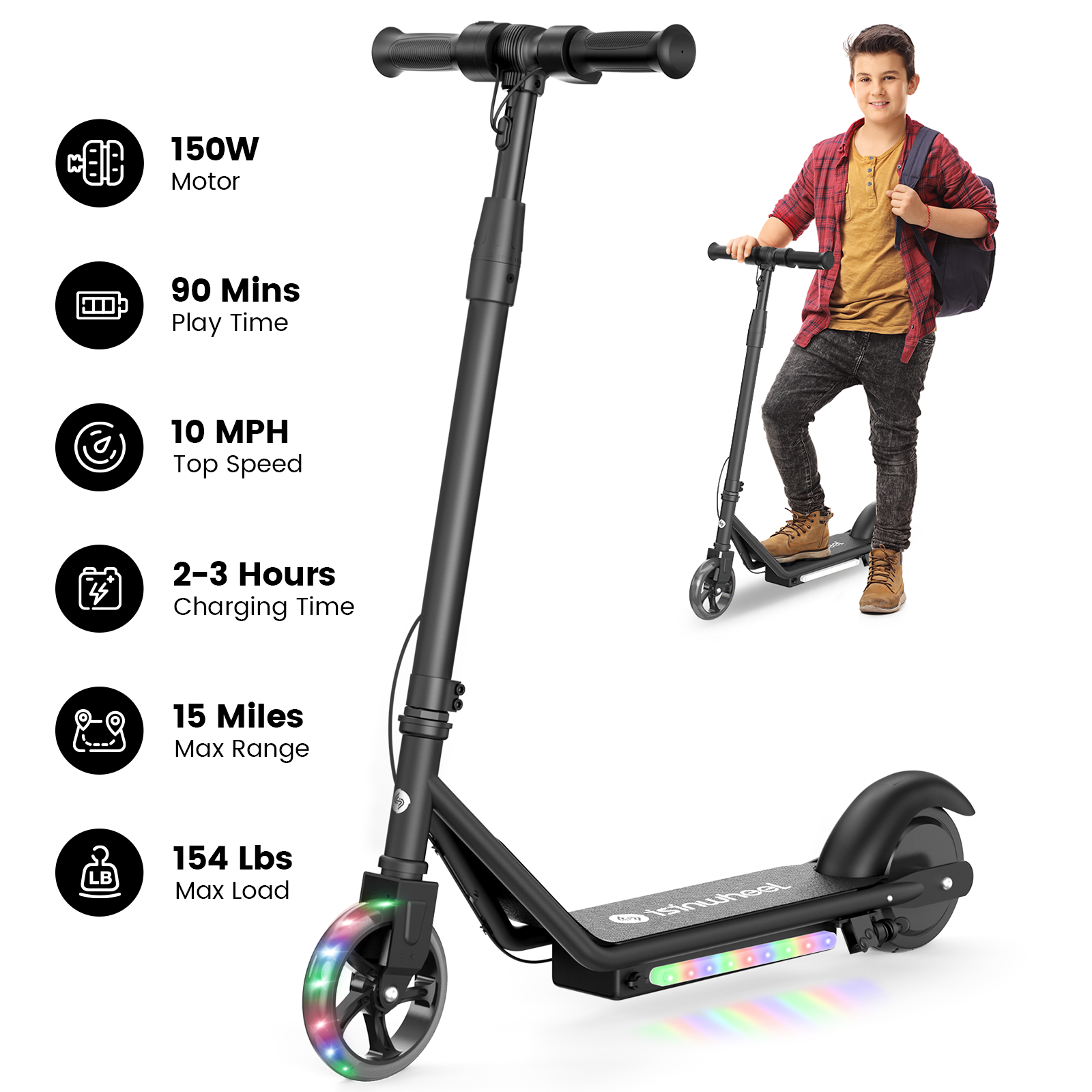 isinwheel S2 Electric Scooter for Kids Ages 6-14