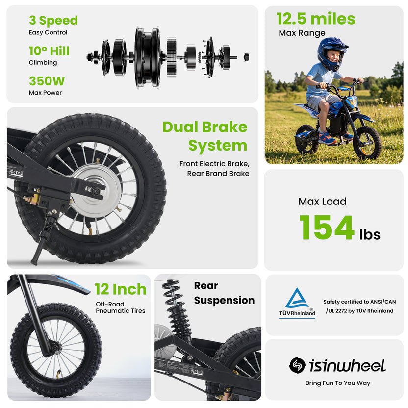 isinwheel A12 Electric Dirt Bike for Kids