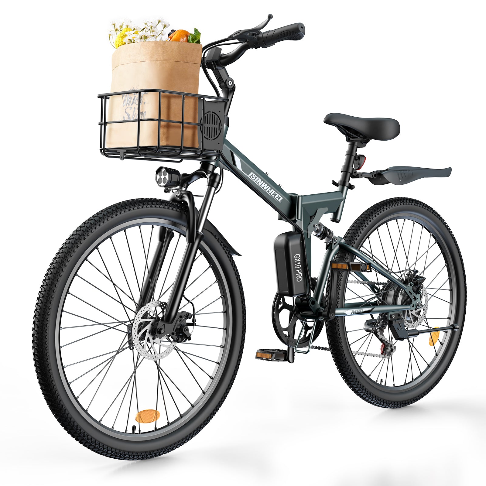 isinwheel M40 Folding Electric Bike with Basket