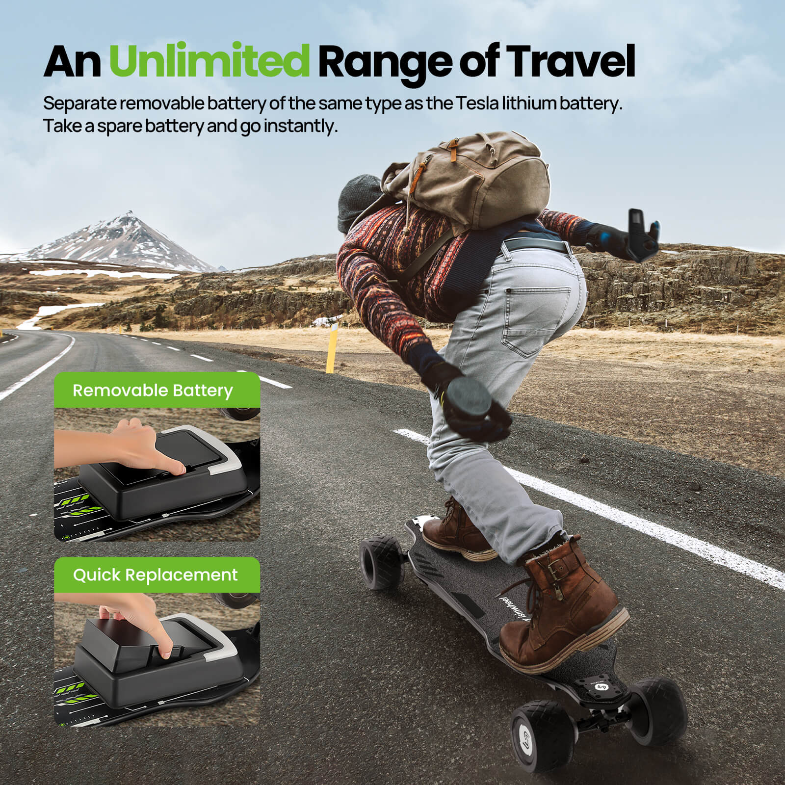 isinwheel  isinwheel V8 Electric Skateboard with Portable Removable  Battery & Rem