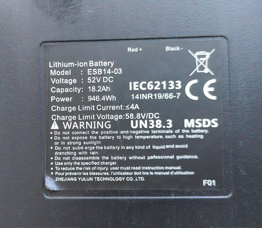 52V 18.2Ah Battery for GT4 Electric Scooter