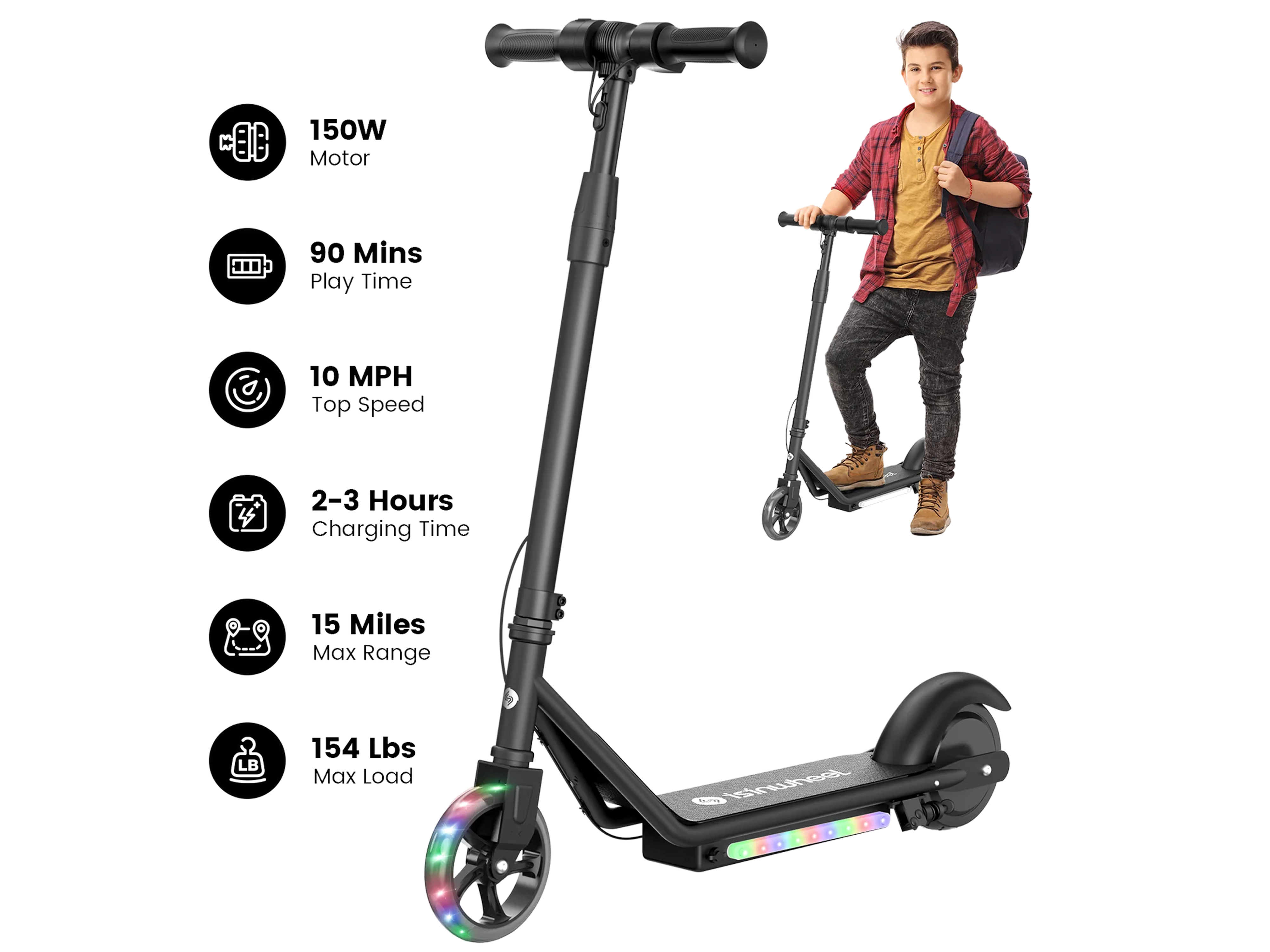 isinwheel S2 Electric Scooter for Kids Ages 6-14