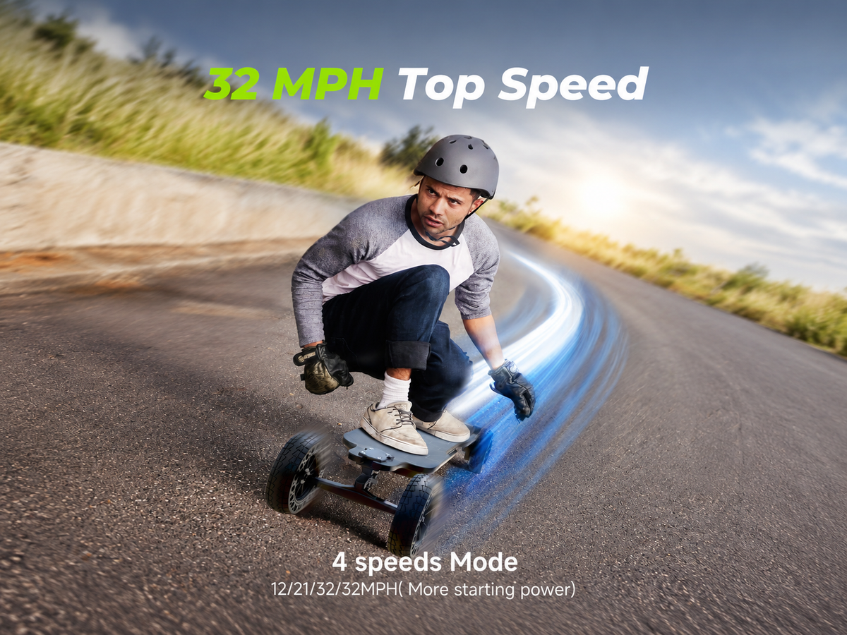 V10 3000W Off Road Electric Skateboard with Belt Motors & Ambient Light