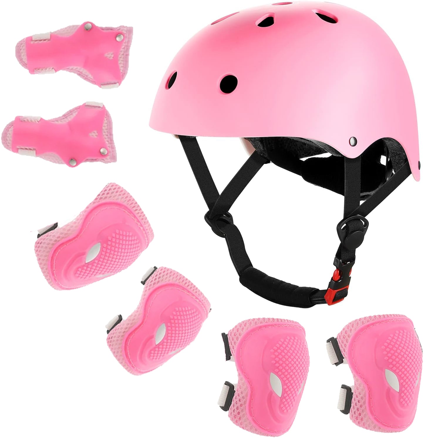 isinwheel Kids Bike Helmet Set Skateboard Knee Pads Wrist Guards Pink