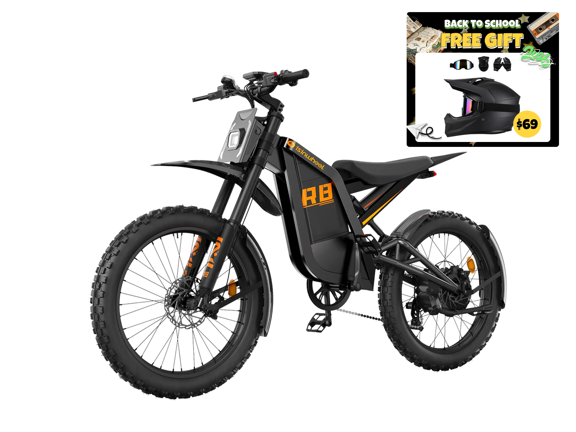 isinwheel R8 Electric Dirt Bike, Black