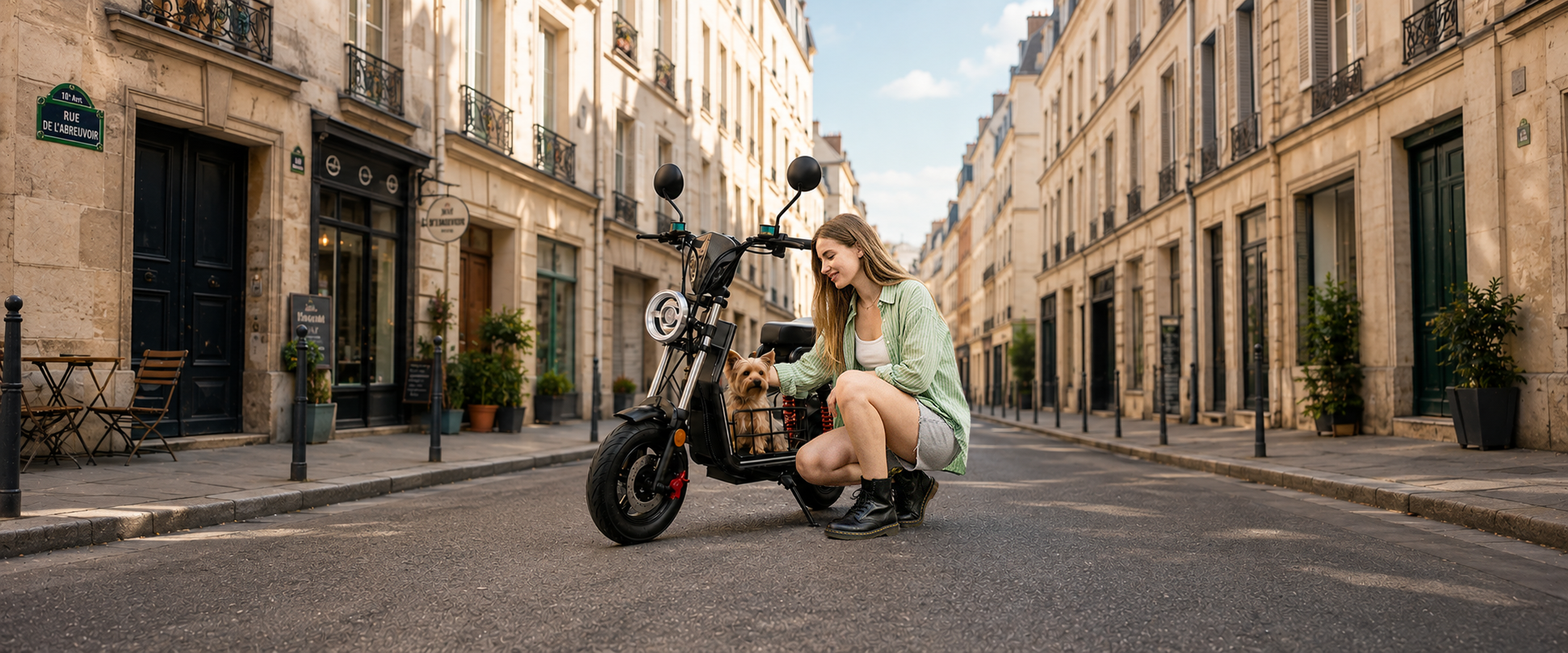 isinwheel H7 seated electric scooter with a center-mounted cargo basket