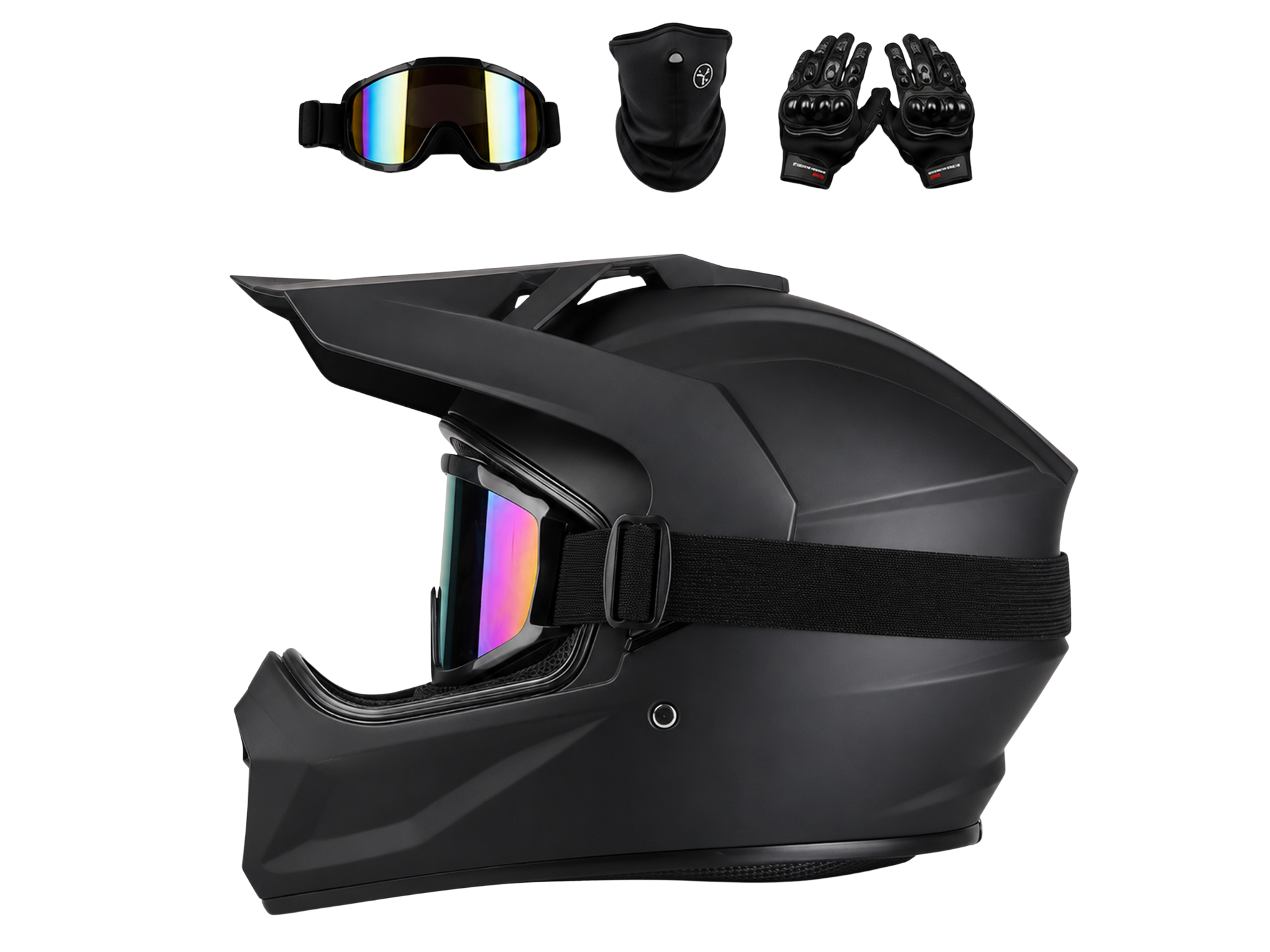Off-Road Full Face Helmet Riding Gear Set with Goggles, Face Cover & Gloves