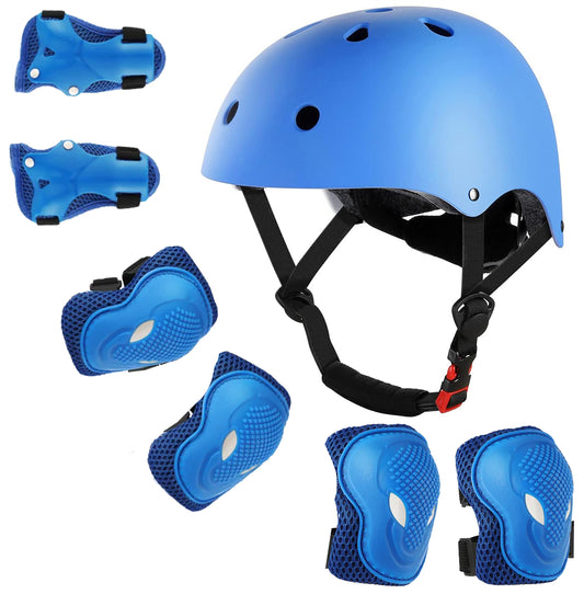 isinwheel Kids Bike Helmet Set Skateboard Knee Pads Wrist Guards Blue
