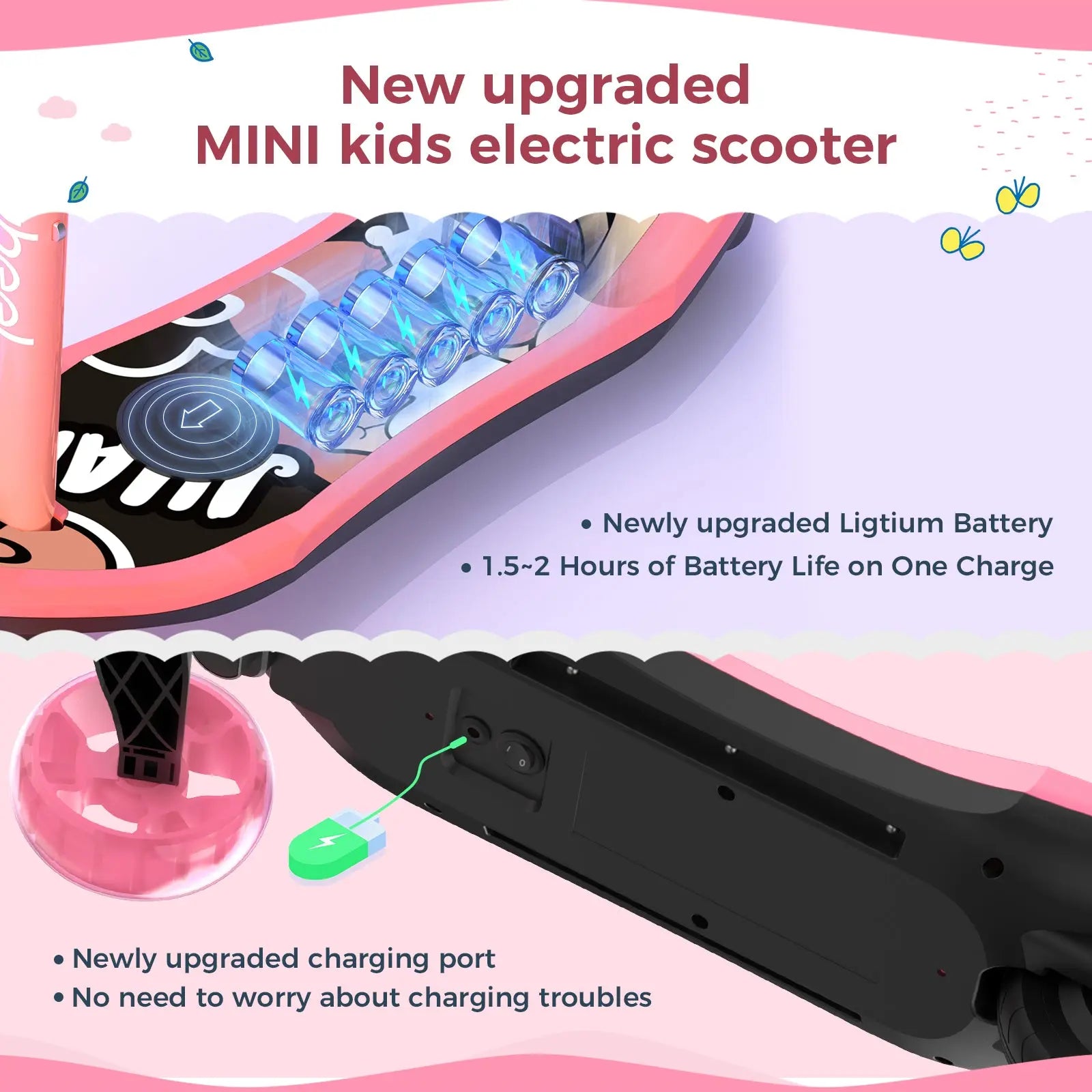 iSinwheel® 2in1 Electric Scooter for Kids Pink long-life lithium battery